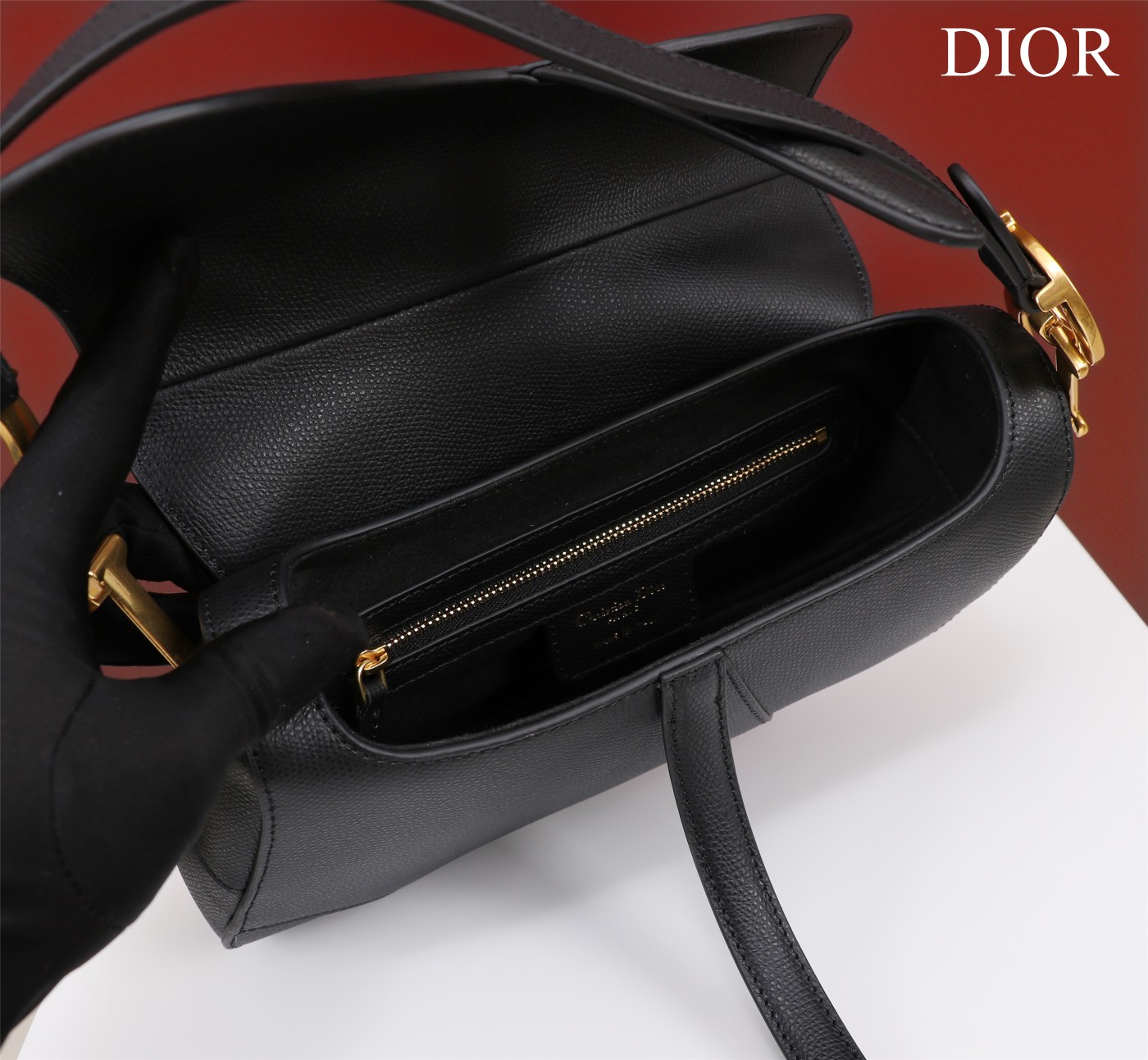 Saddle Bag with Strap Black Grained Calfskin